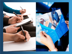Image of note takers and handouts