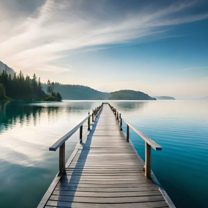 A pier extending out over calm water